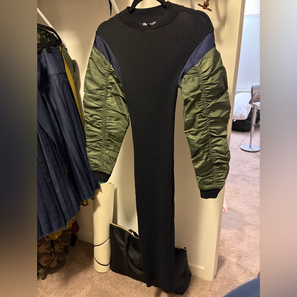 Zara Black and Olive Bomber Dress